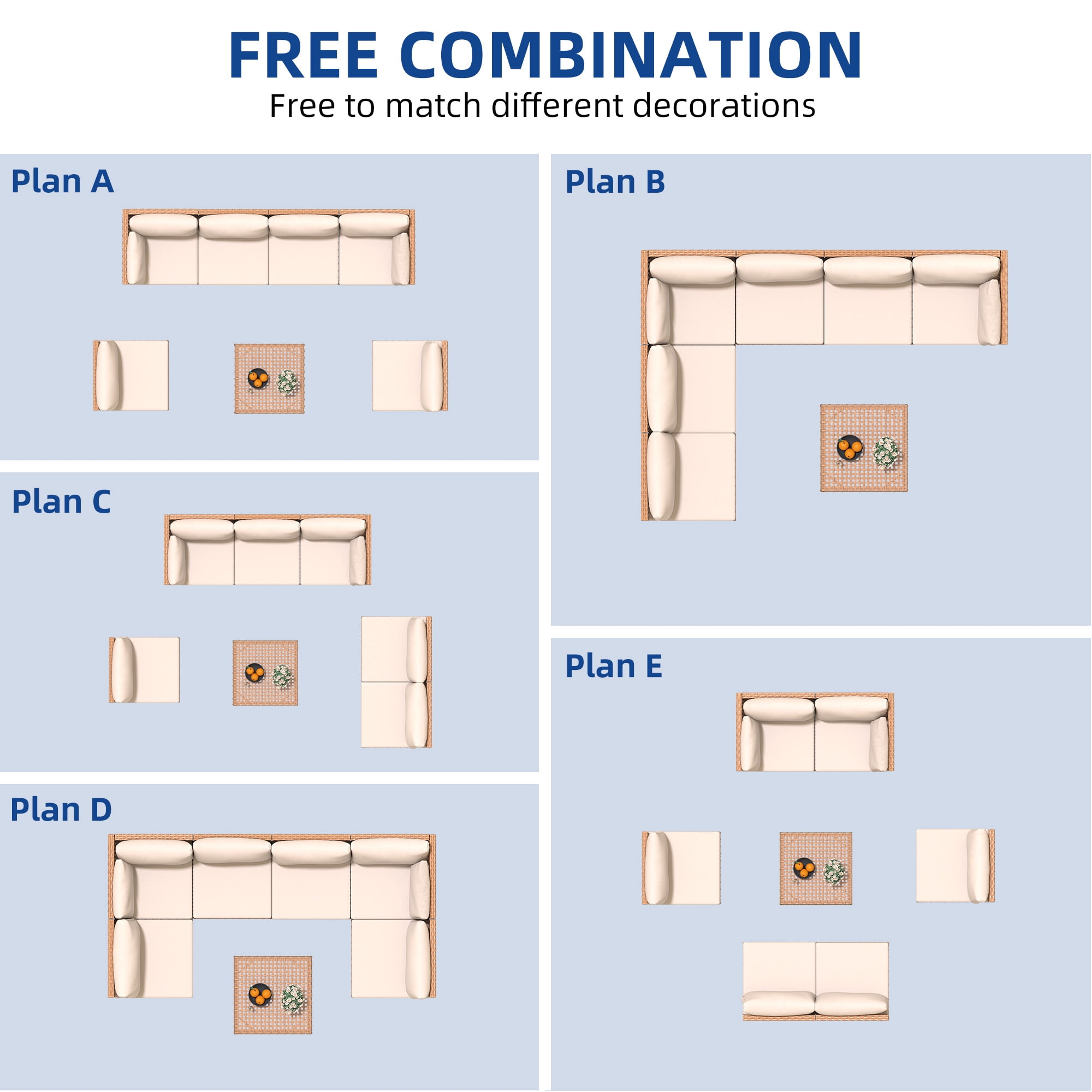 Uforic 7-Piece Outdoor Patio Furniture Set, PE Wicker Sectional Sofa Couch Patio Conversation Set for Outdoor Sectional Sofa with Coffee Table & Beige Cushions