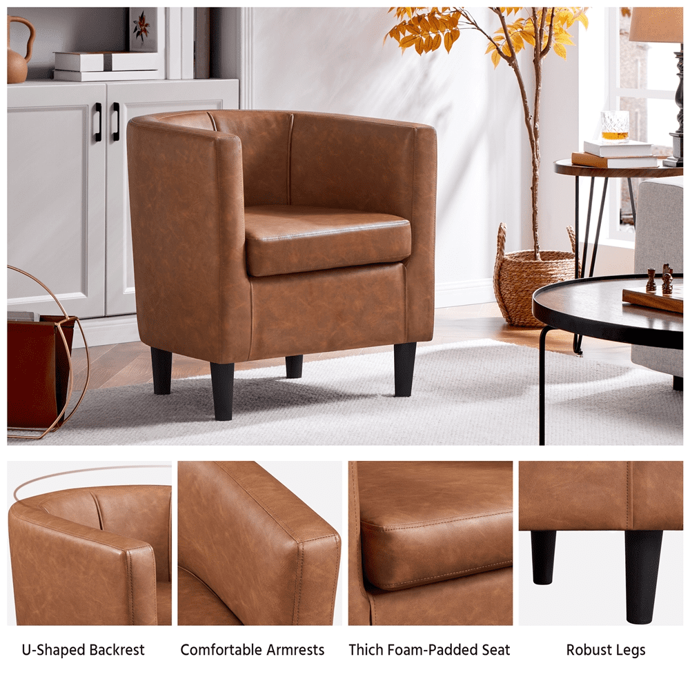Renwick Upholstered Barrel Shaped Accent Chairs with Curved Backrest, Set of 2, Brown