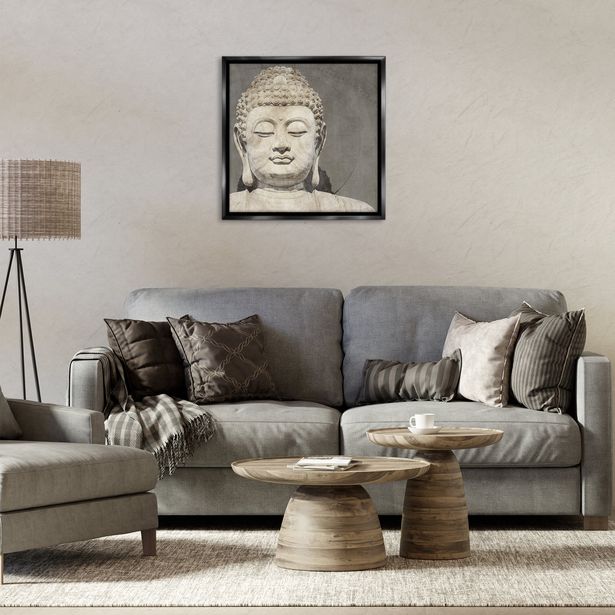 Stupell Industries Rustic Buddha Portrait History & Language Painting Black Floater Framed Canvas Art Print Wall Art, 25 x 25