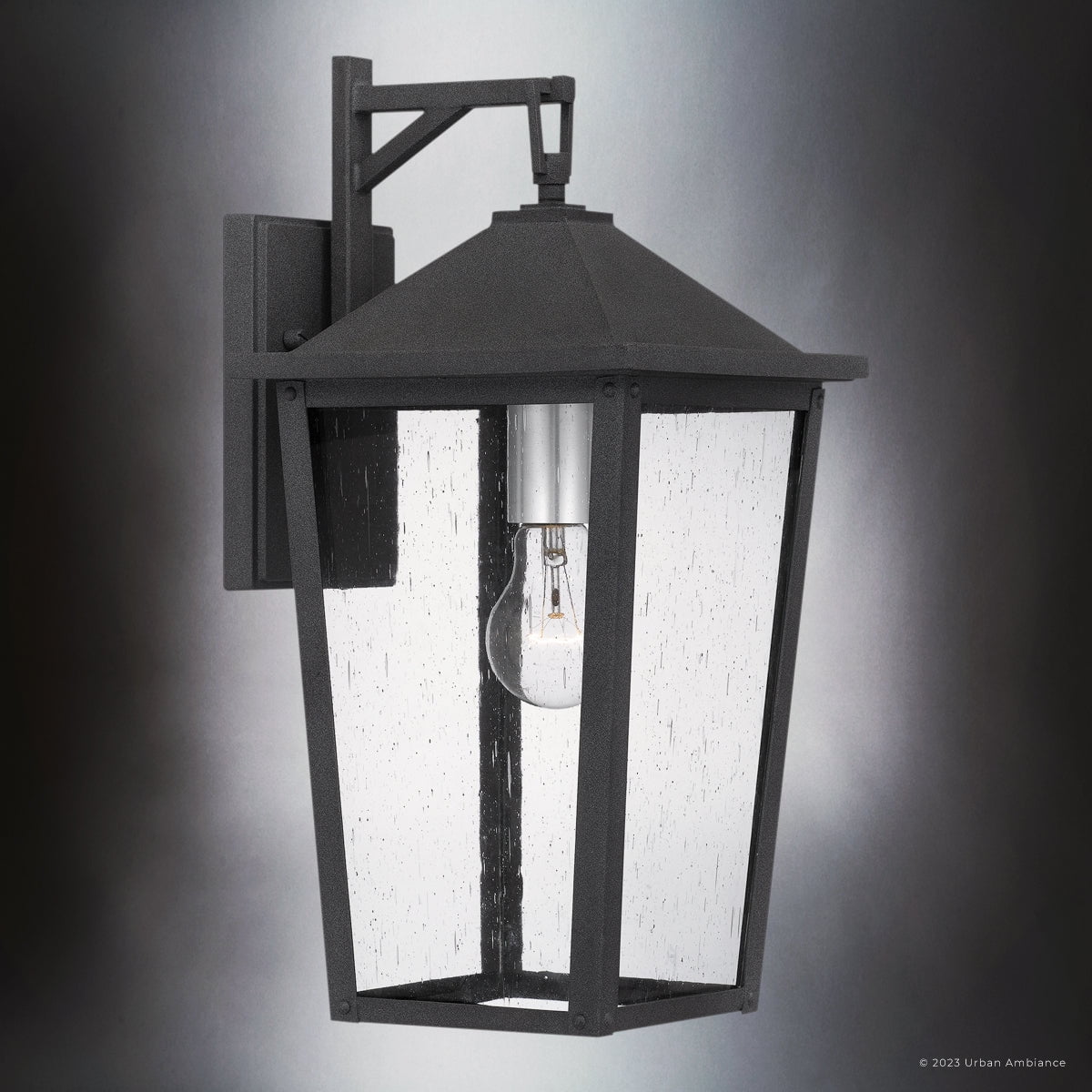 Luxury Modern Rustic Wall Sconce, Large Size: 16.50''H x 7.75''W, with Americana Style Elements, Mottled Black Finish, UQL1870 from the Elmwood Collection by Urban Ambiance