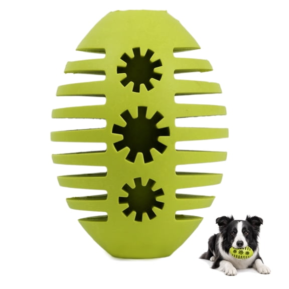 Deeow Dog Chew Toy, Treat Dispensing Rugby Ball, TPE Rubber Dental Teething Toy for Small Medium & Large Dogs & Puppies, Interactive Fetch Boredom Buster, Green