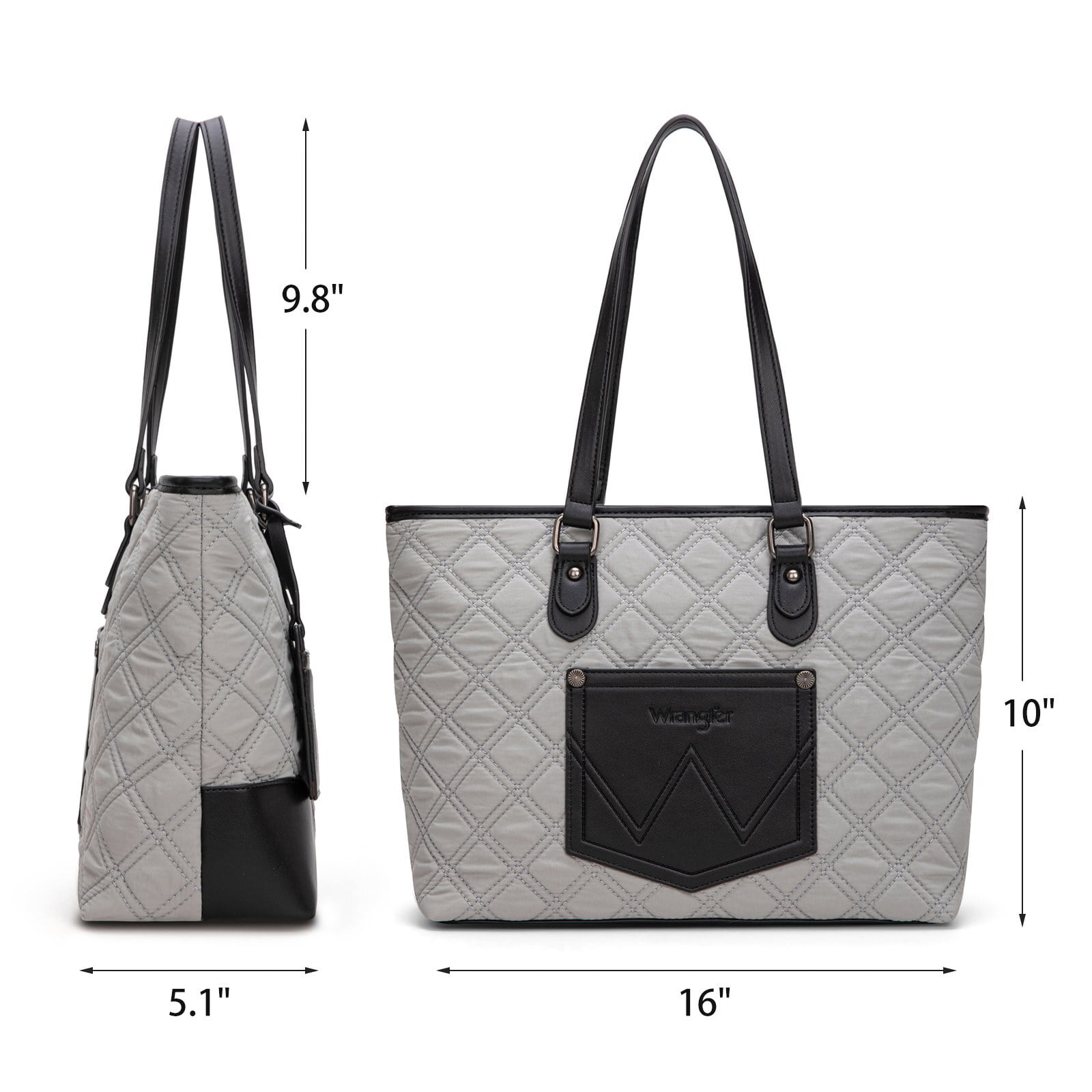 Wrangler Puffer Tote Bags for Women Medium Quilted Shoulder Bag for Work School Lifestyle Purse, Black