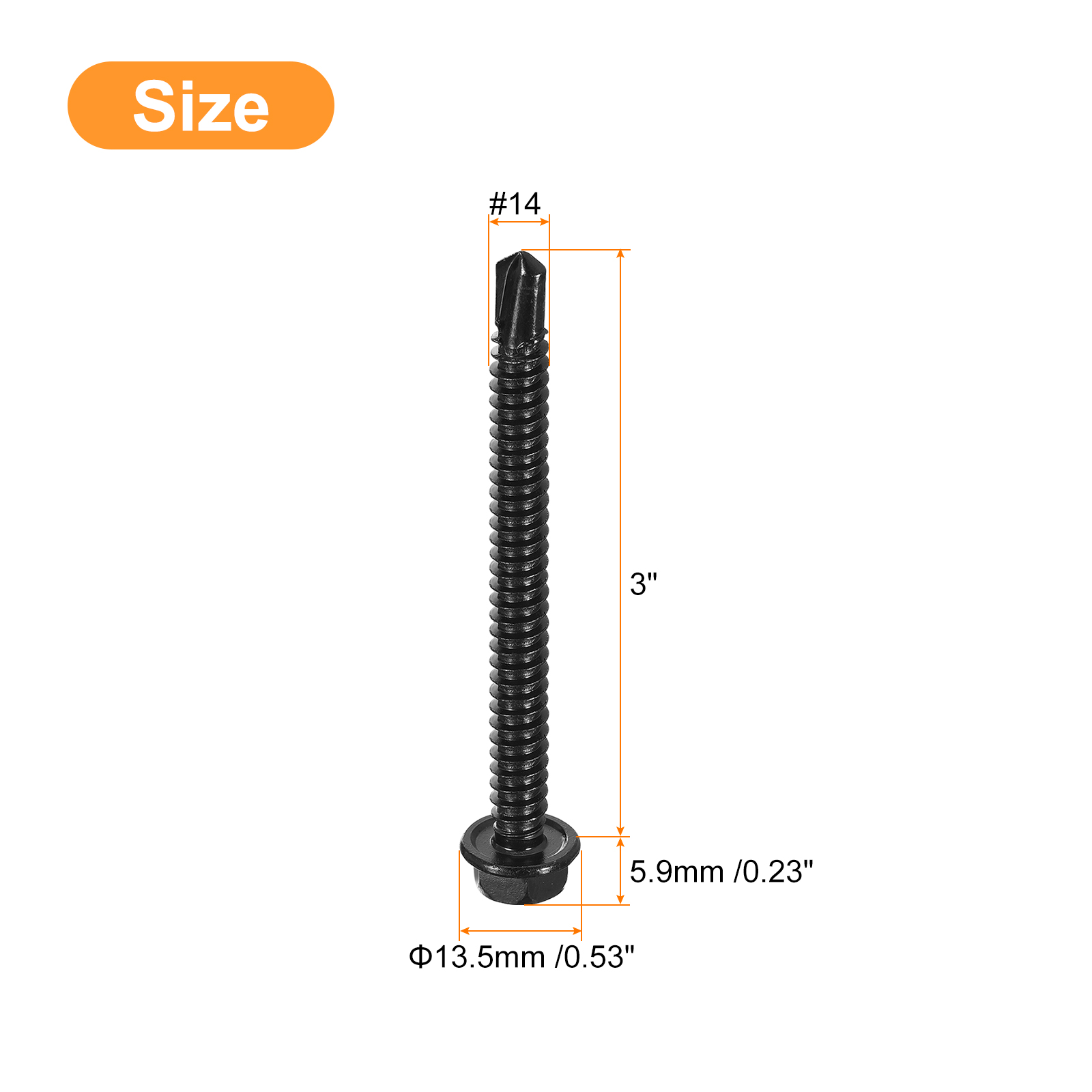 Uxcell 30Pack #14 x 3" Hex Washer Head Self Tapping Screws Sheet Metal Screws