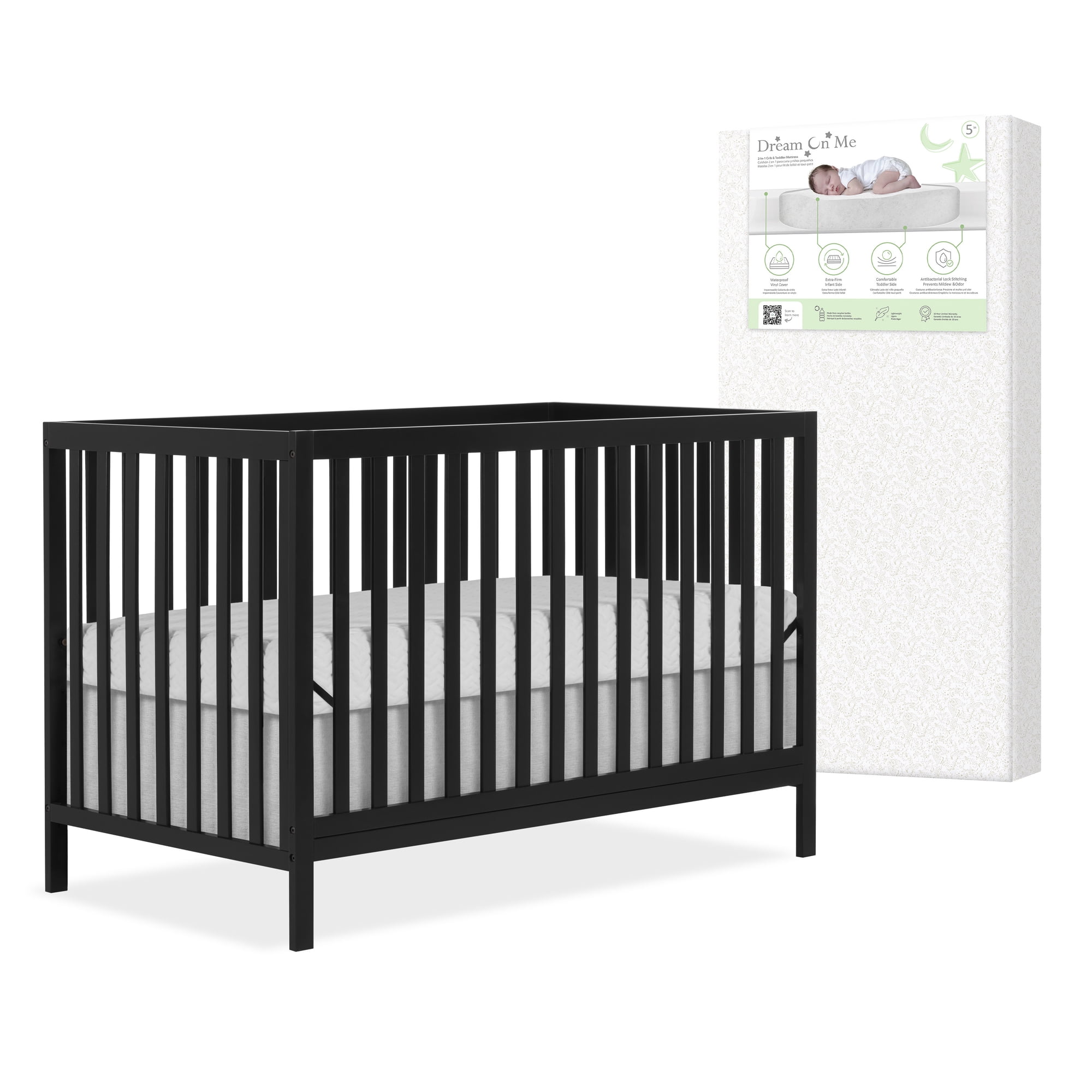 Nursery Bundle, Dream On Me Synergy MOD Crib in Matte Black and Crib & Toddler Mattress Bundle
