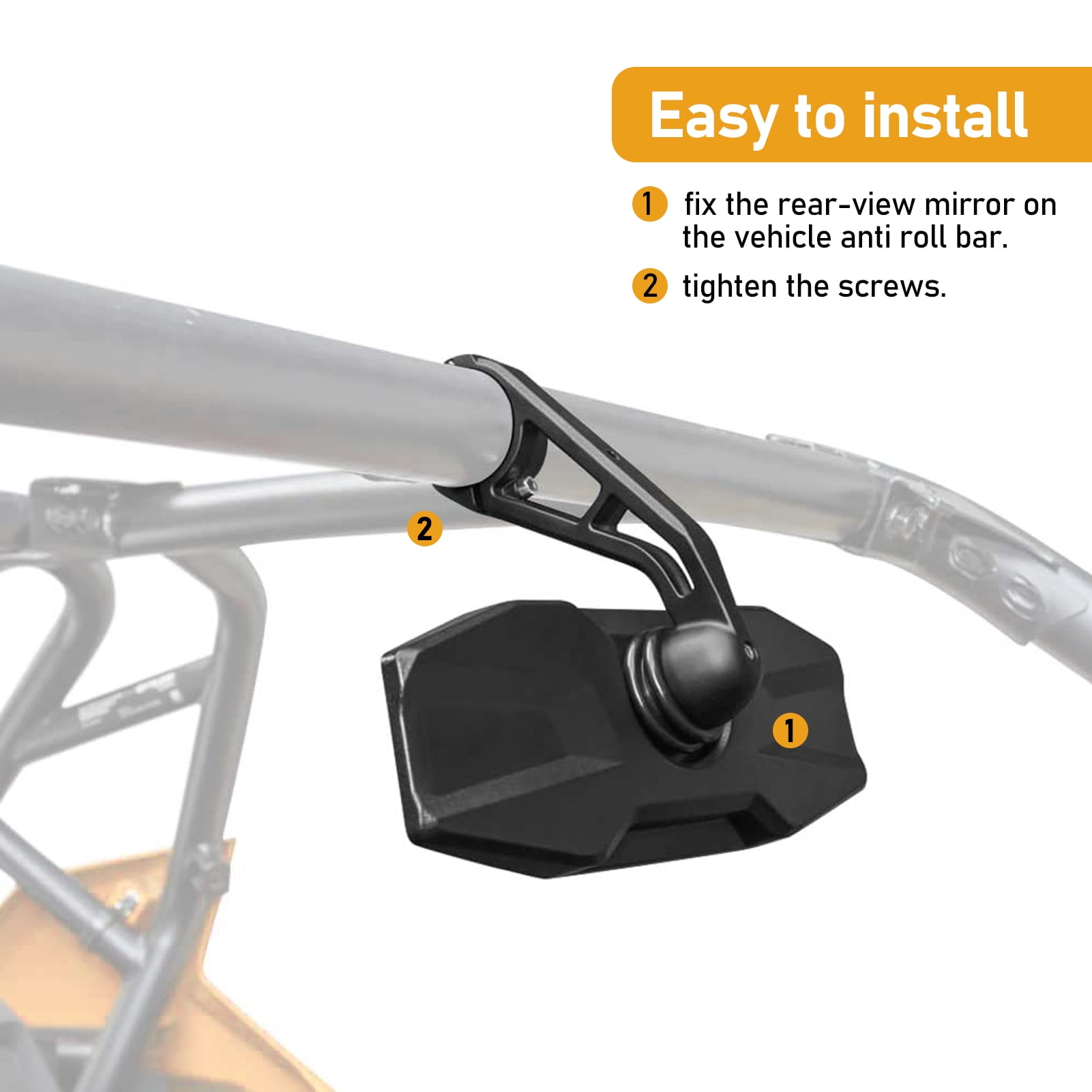 WEISEN - UTV Rearview Center Mirror Fit Polaris RZR 570 800 900 1000 General XP 1.75' Clamp Round Roll Bar | ShatterProof Glass | Wide Vision