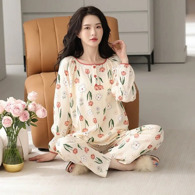 Conjunto de pijamas informales inteligentes para mujer, Pijama de algodón de otoño e invierno para Navidad, ropa de dormir de manga larga para niñas, ropa de dormir de moda para mujer