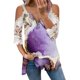 thumbnail image 1 of Elegante mujer casual cremallera cuello impresión blusa encaje manga corta camiseta verano Tops OAVQHLG3B Store  lin121212, 1 of 4