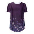 thumbnail image 5 of Puntoco Short Sleeve Women Tops ,Womens Casual Crew Neck Short Sleeve Pleated Tops Blouses Clothes Purple XL(XL), 5 of 6
