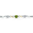 thumbnail image 2 of Gem Stone King 925 Silver and 10K Yellow Gold Green Peridot and Lab Grown Diamond Bracelet for Women | 2.37 Cttw | Gemstone August Birthstone | Cushion 6MM | 7 inches | Made in Italy, 2 of 5