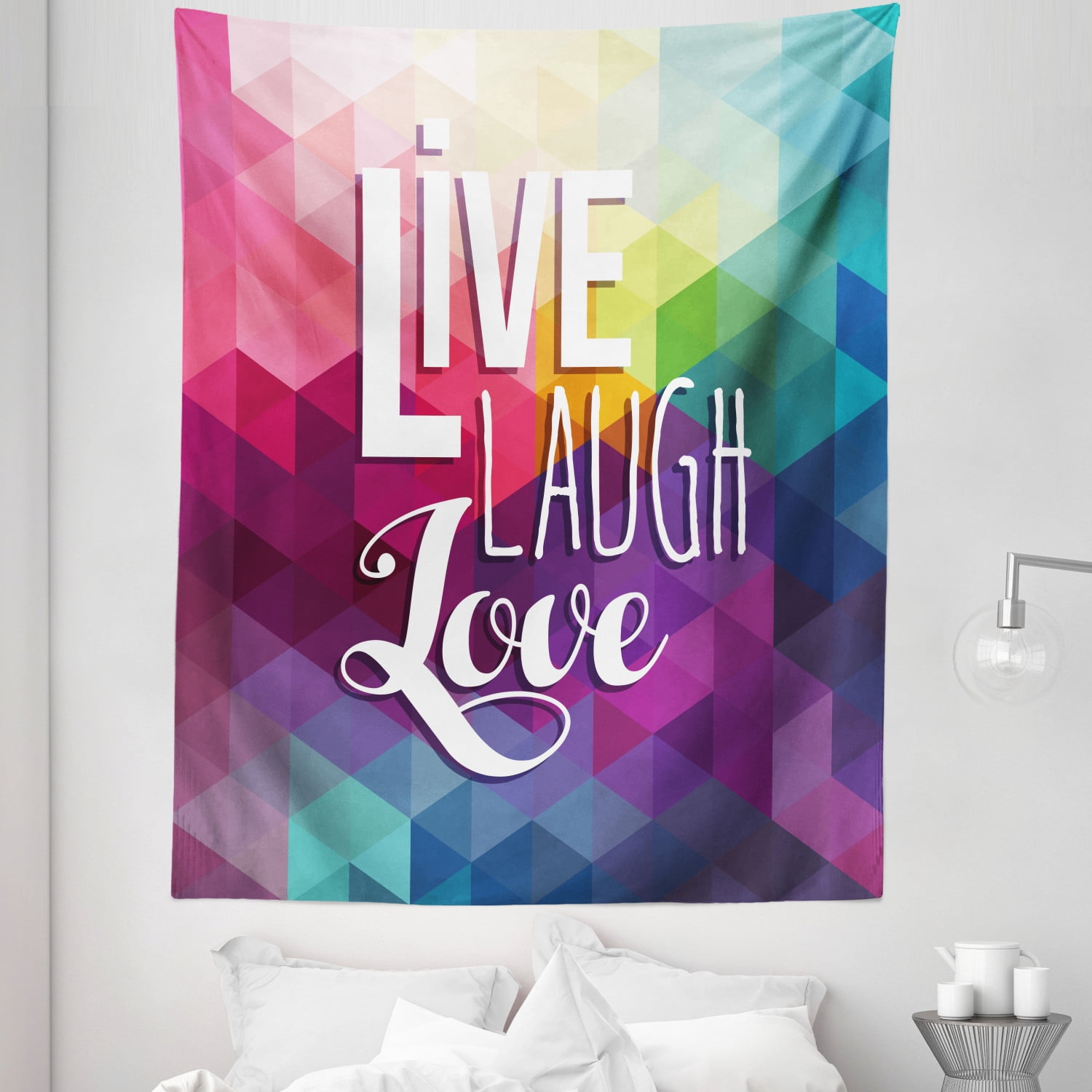 Live Laugh Love Tapestry, Geometric Colorful Backdrop Polygonal Mosaic  Happiness Words Typography, Fabric Wall Hanging Decor for Bedroom Living  Room Dorm, Sizes, Multicolor, by Ambesonne