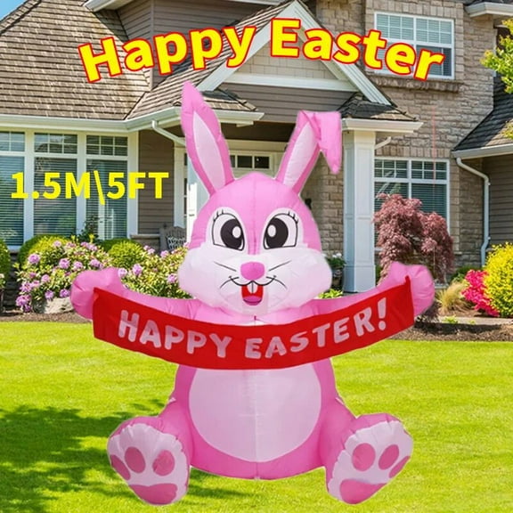 Easter Inflatable Outdoor Decorations 5 ft Tall Easter Bunny with Build-in LEDs Blow Up Inflatables for Easter Holiday Party Indoor, Outdoor, Yard, Garden, Lawn Fall