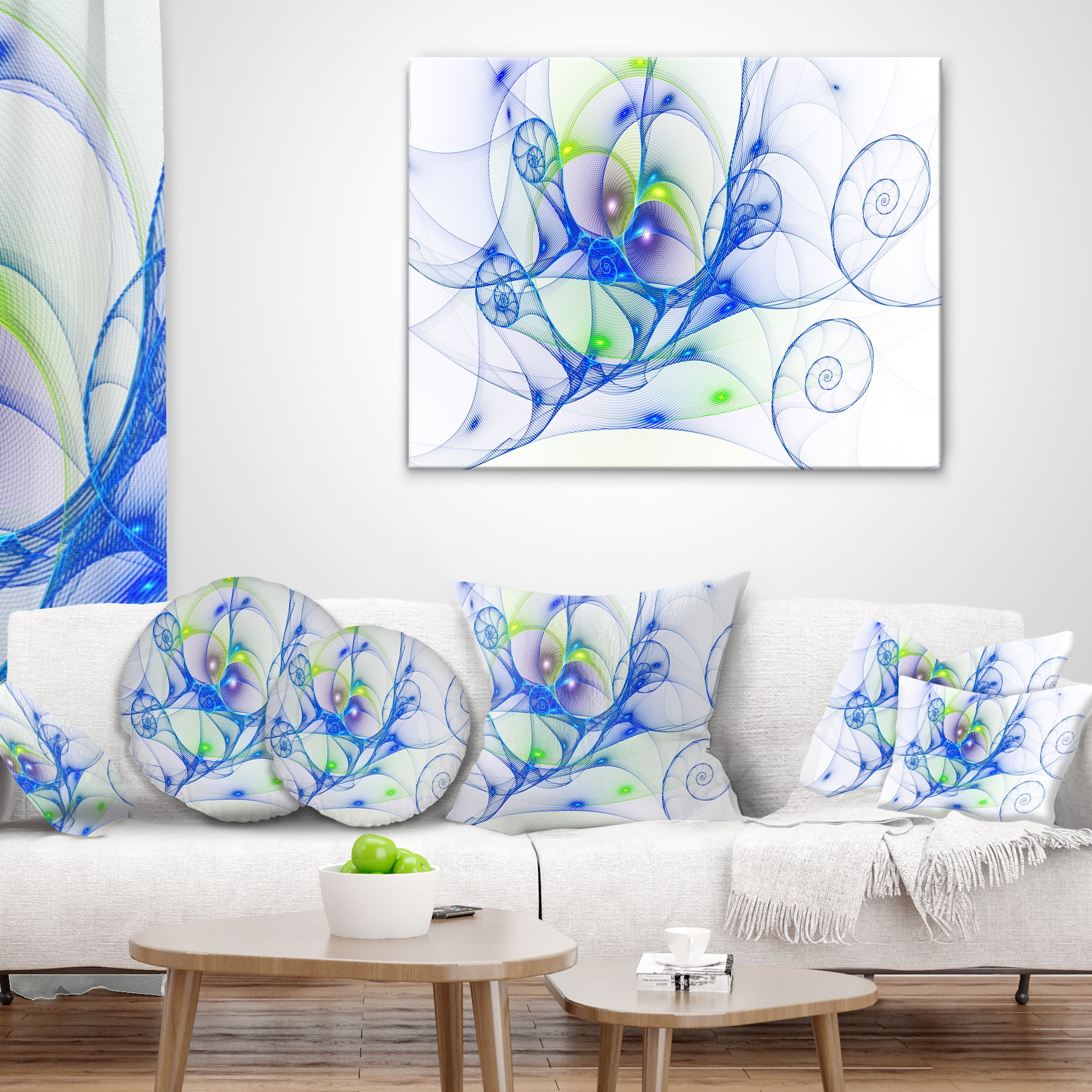 Designart Blue Colored Curly Spiral - Abstract Throw Pillow - 16x16