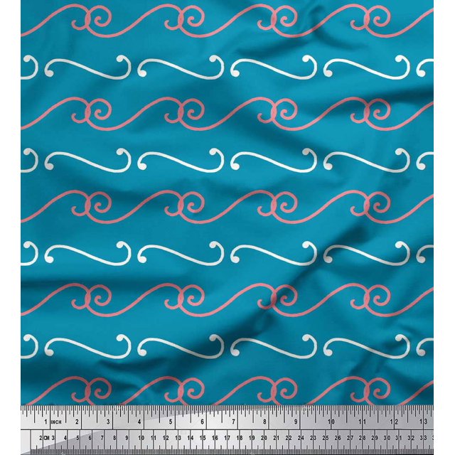 Soimoi Blue Georgette Viscose Fabric Swirl Abstract Printed Fabric 1 Yard 42 Inch Wide
