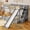 Grey + Pine, variant on Twin Over Full Bunk Bed with Slide, Storage Staircase & Safety Guardrails, Solid Pine Wood,Grey