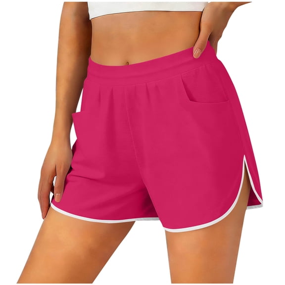 Qgtaibl Womens Athletic Running Shorts High Waisted Quick Dry Workout Shorts with Pockets Summer Soft Comfortable Side Split Training Shorts Hot Pink XXL