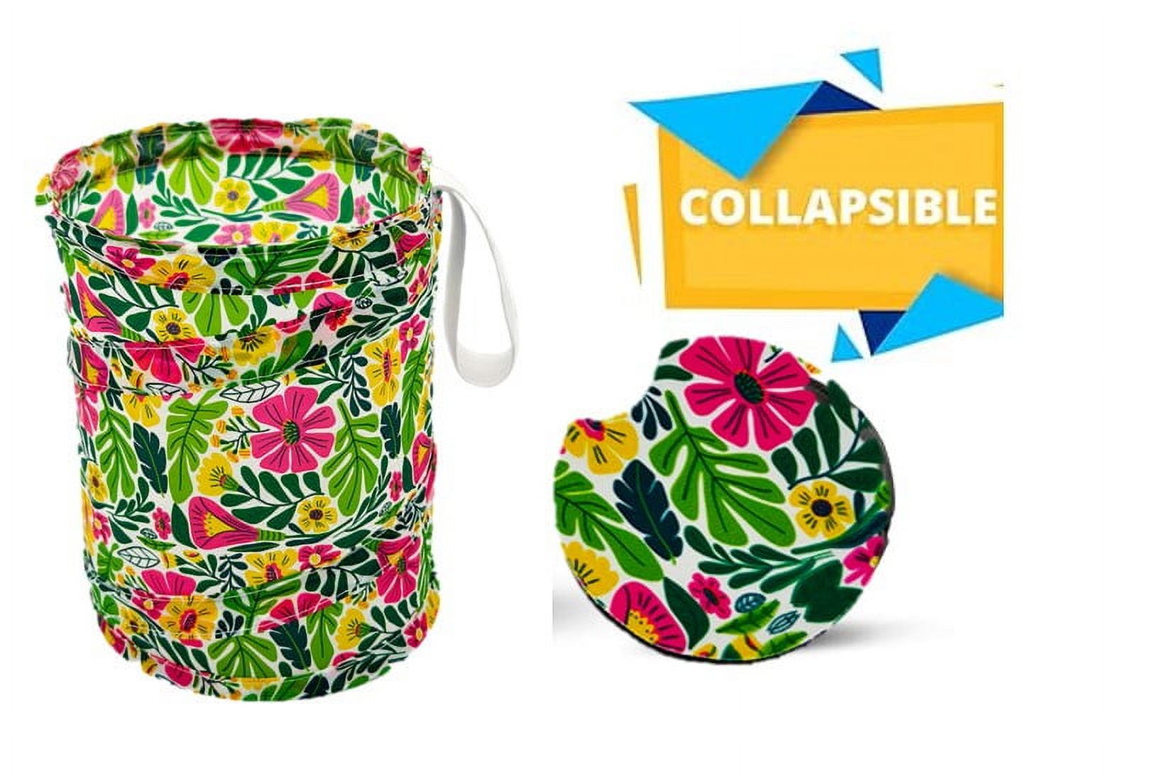 Women's Bright Island Floral Print Univeral Collapsible Bucket Hanging Trash Can for Cars