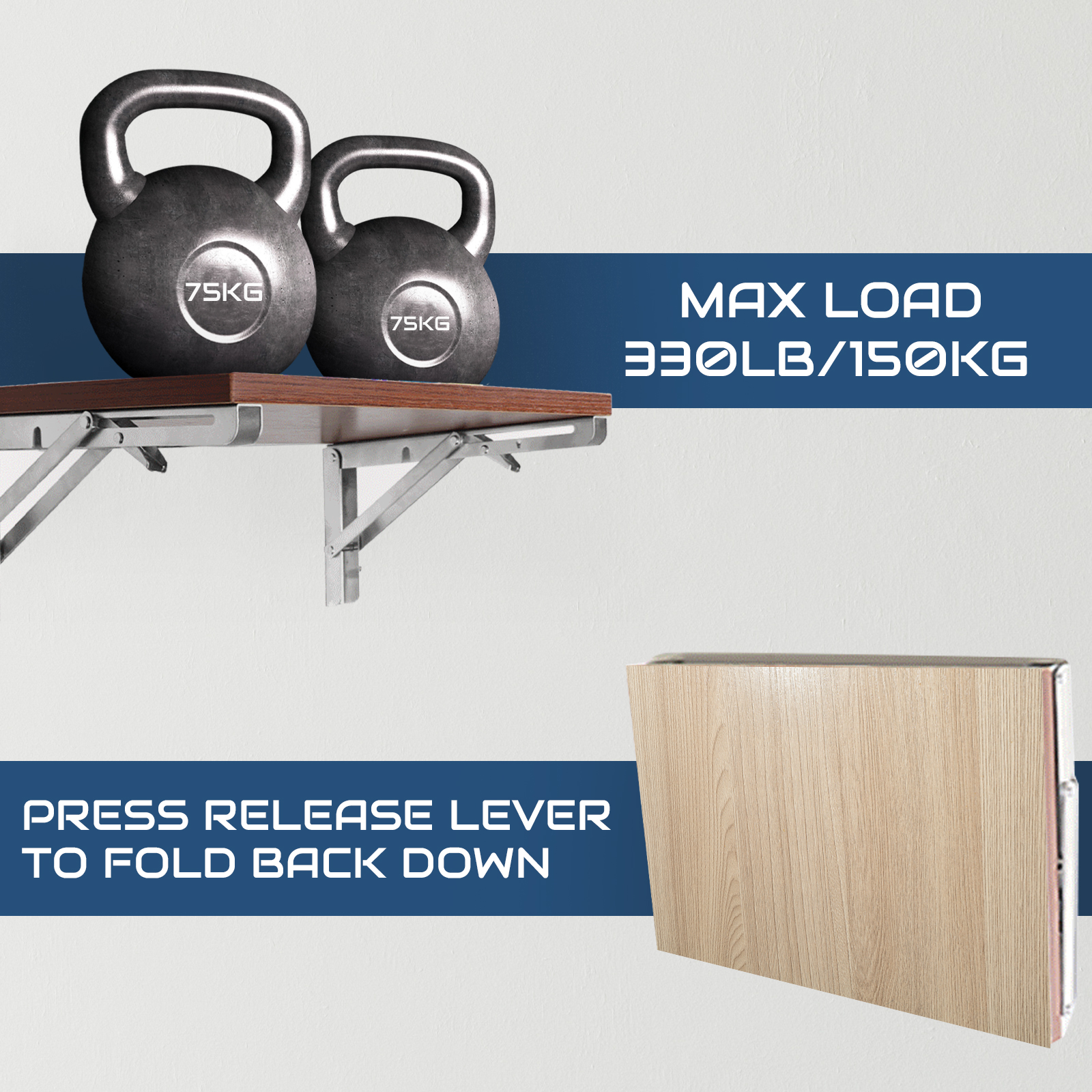 12" Folding Shelf Brackets Dawot Heavy Duty Stainless Steel Collapsible Shelf Bracket for Table Work Bench Space Saving DIY Wall Mounted Bracket Max Load 330lb(Pack of 2)