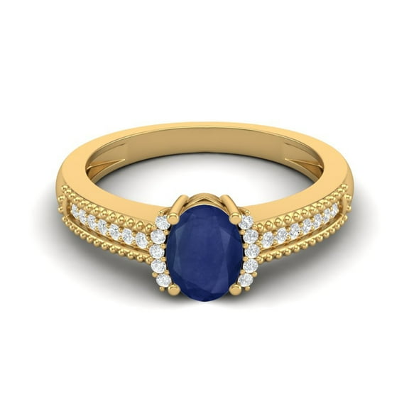5X3mm Oval Blue Sapphire 925 Sterling Silver Gold Vermeil Halo Accent Women Valentines Day Gift Ring