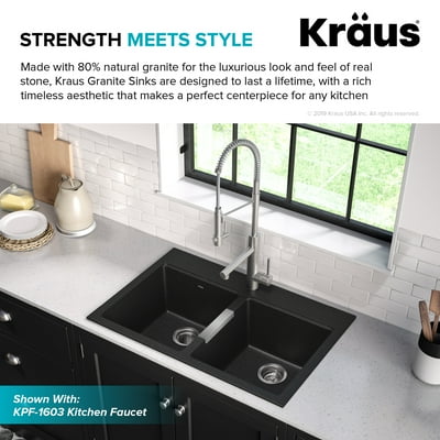 Buy Kraus 33 Inch Dual Mount 50 50 Double Bowl Granite Kitchen Sink W Topmount And Undermount Installation In Black Onyx Online In Indonesia 36259647