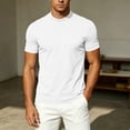 thumbnail image 5 of AKOEE Men's Summer T-Shirts Mock Crew Neck Soft Base Tee Short Sleeve Plain Tshirts Casual Tops Loose Fit (L, White), 5 of 7