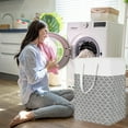 thumbnail image 2 of Guanhe Laundry Hamper, Large Waterproof Cotton Fabric Laundry Baskets with 2 Handles - 24"Hx 12"Wx 12"L - Dirty Clothes, Kids Baby Toys Organizer (Square), 2 of 6