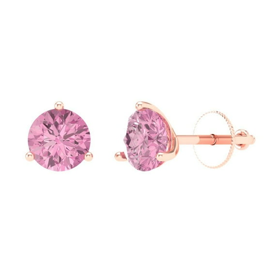 1.5 ct Screw-Back Stud Earrings for Women | 6mm Round Cut Simulated Pink Diamond | 14K Rose Gold