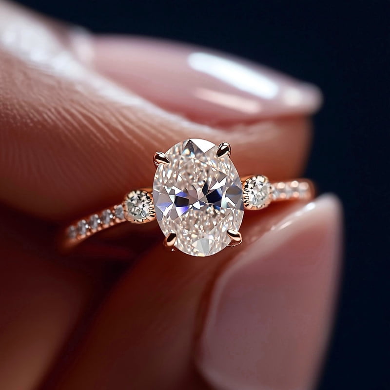 Cora Jewellery 1.35CT Oval Moissanite Solitaire Engagement Ring For Women, 14K Rose Gold