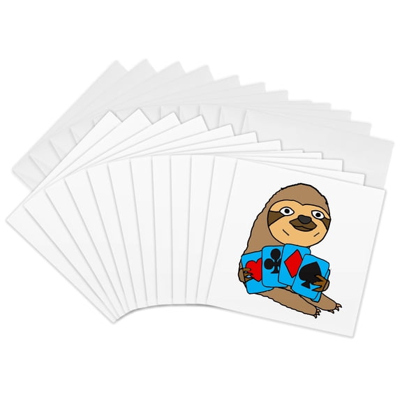 3drose, Funny Cute Sloth Playing Card Game, 12 Greeting Cards with Envelopes