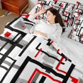 thumbnail image 4 of Homewish Patchwork Geometric Checkered 7-Piece Bedding Comforter Set,Striped Lines Pattern King Bedding Sets,White Red Gray Bed Sheets For Men Women,Super Cozy Room Decor, 4 of 8