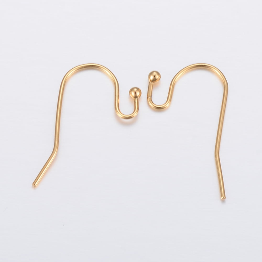 200pcs Ion Plating(IP) 304 Stainless Steel Earring Hooks Golden 21x12x2mm 21 Gauge Pin: 0.7mm