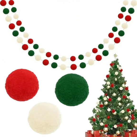 XJGHHSY 2 Pack 10 Feet Christmas Pom Pom Garland ornaments Red White Green 30 Balls Garlands Christmas Felt Garland Hanging Supplies for Xmas Fireplace Wall Home Party Decor,Multicolor