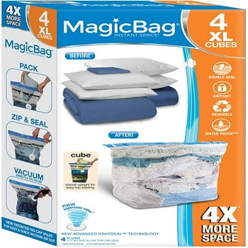Magicbag® Cube Instant Space Saver Storage - Extra Large - Double Zipper - 4 Pack