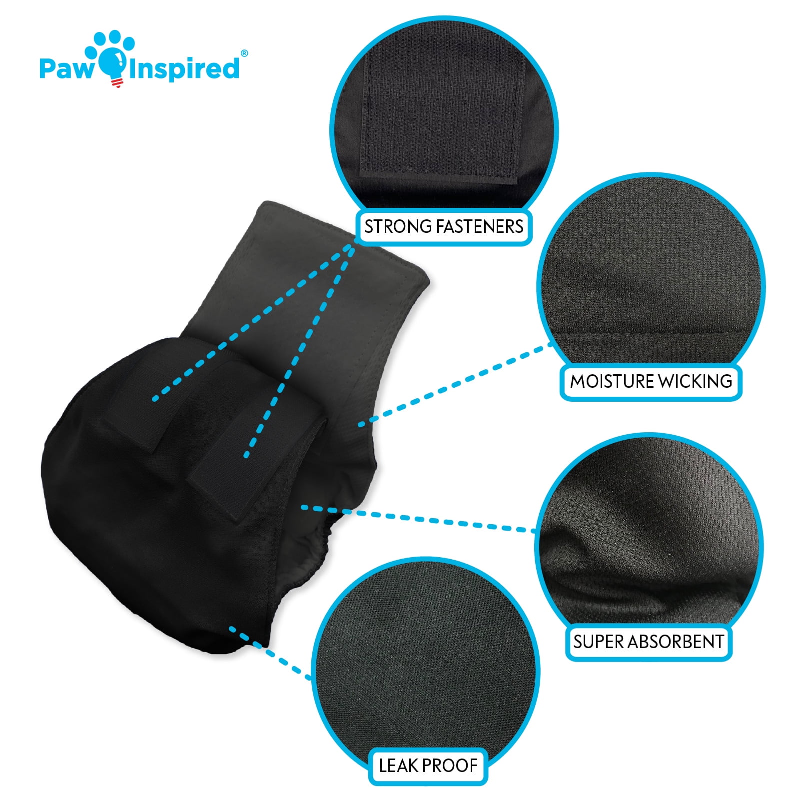 Paw Inspired Reusable Male Dog Wraps Belly Bands Diapers for Dogs| Washable Male Dog Diapers Male Doggie Puppy Pet Diapers| Dog Wrap Diaper Cover, Incontinence (Medium (3ct), Black (Black Lining))