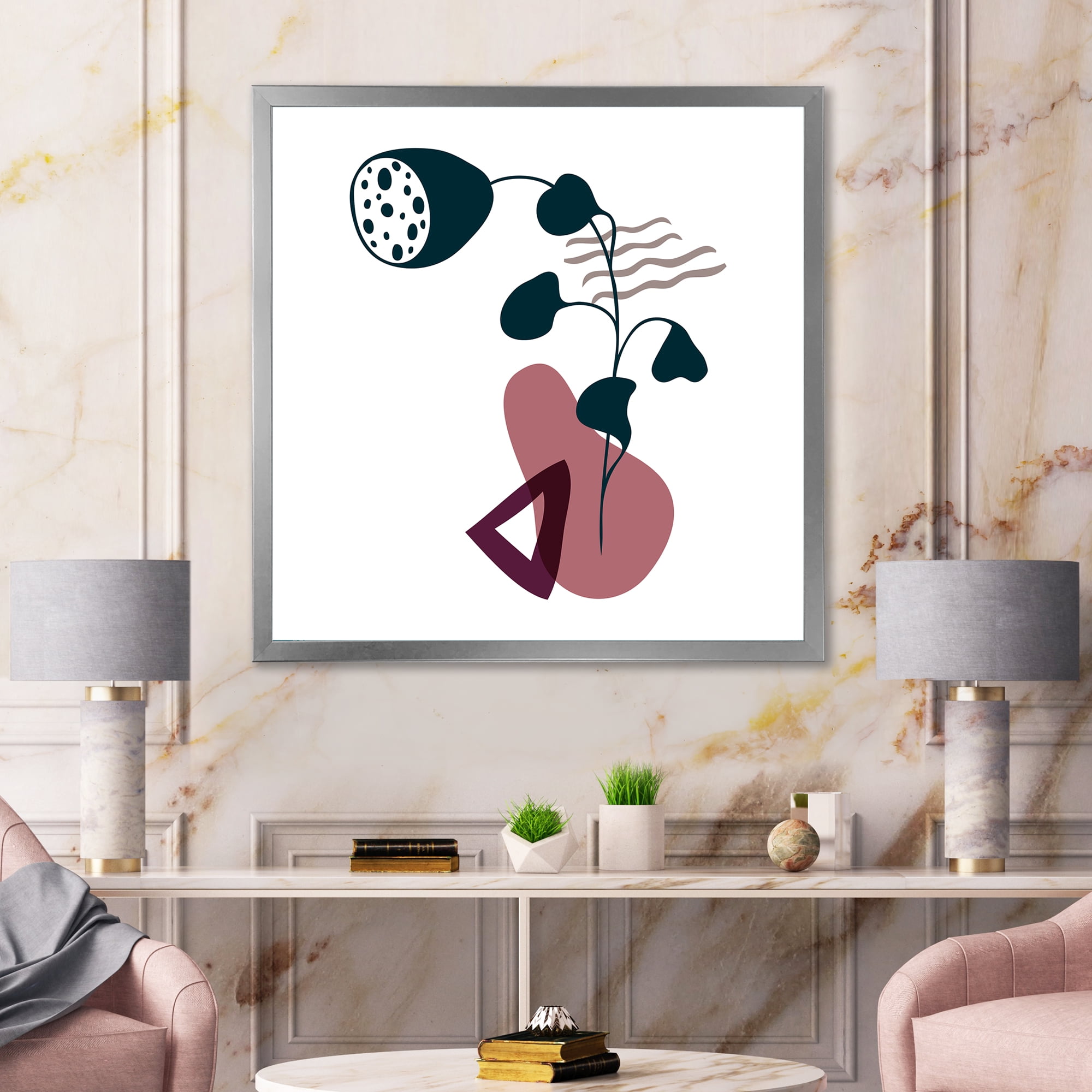 Designart 'Abstract Flowers Plants With Elementary Shapes V' Modern Framed Art Print
