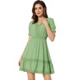 thumbnail image 1 of Mini vestido sólido Allegra K con cuello En V y cintura elástica para mujer Verde Claro S, 1 of 5