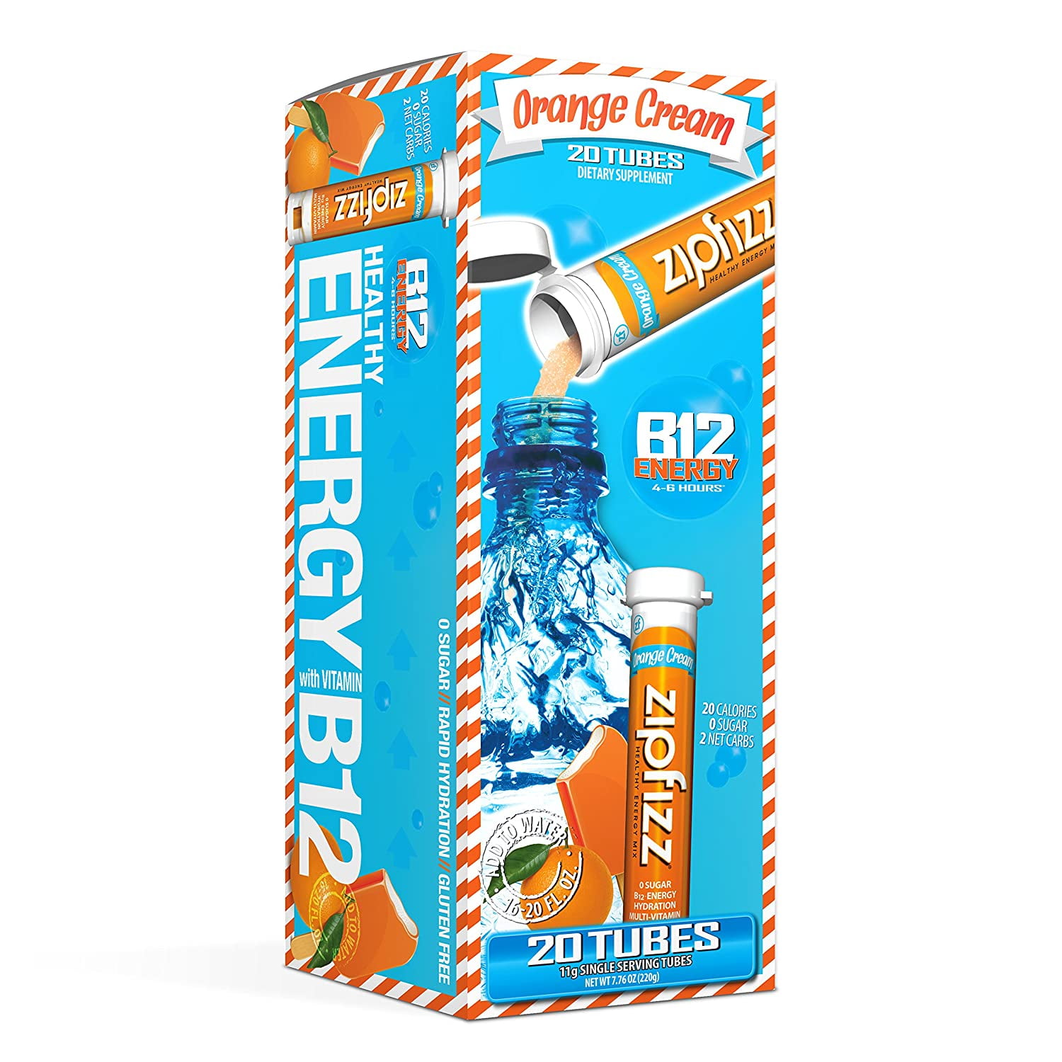 Zipfizz Healthy Energy Drink Mix Hydration With B12 And Multi Vitamins Orange Cream 20 Count Walmart Com Walmart Com