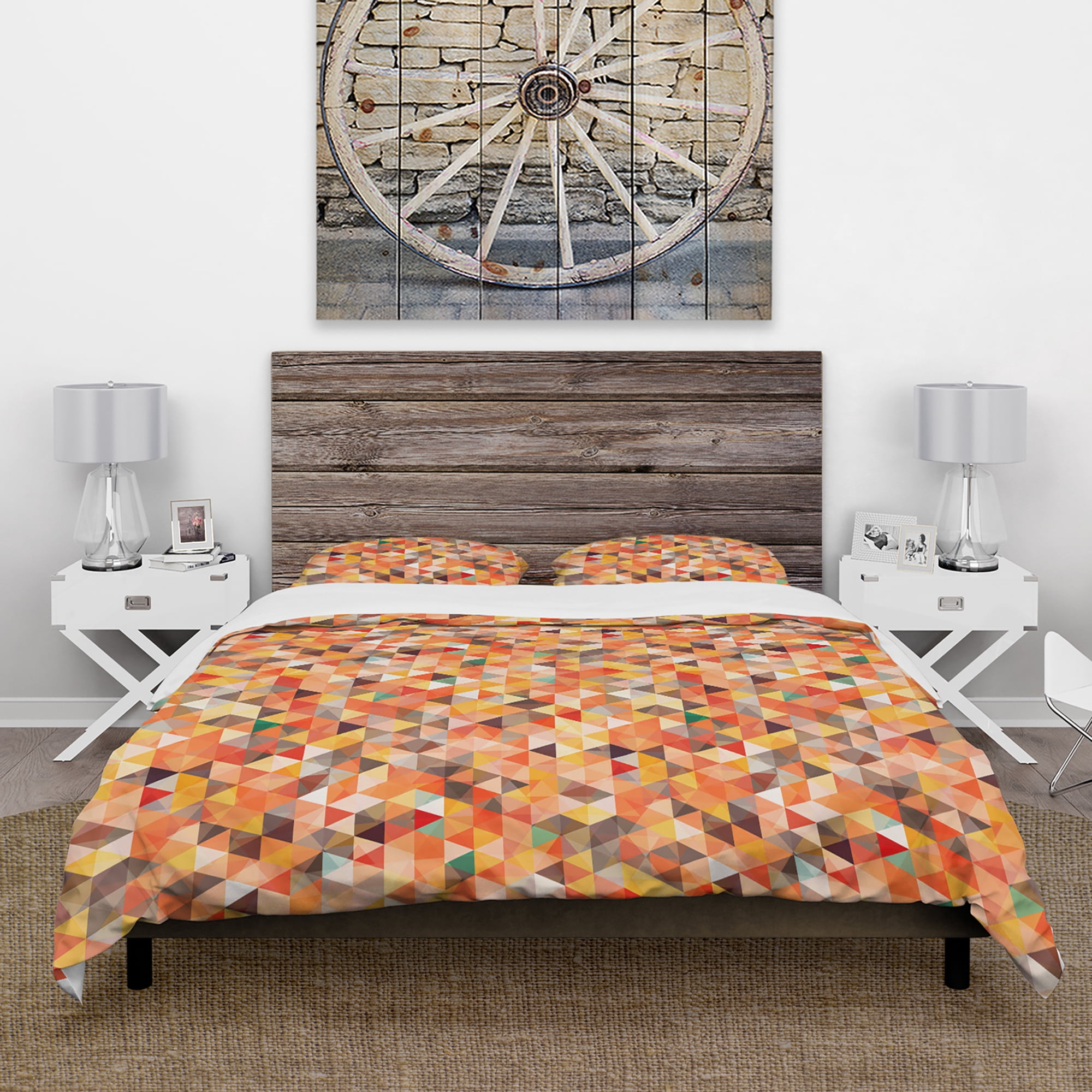 Designart 'Geometric Triangular in Red and Orange' Abstract Duvet Cover Set