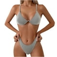 thumbnail image 2 of Honeeladyy Womens Textured Bikini Set Thong String Two Piece Swimsuits Double Shoulder Straps Swimwear with Adjustable Buckle Gray L, 2 of 8