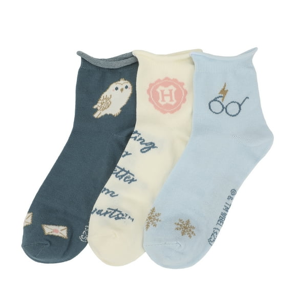 Harry Potter Hogwarts Holiday Womens Casual Quarter Crew Socks 3 Pack