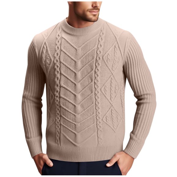 LIaqionyy Chandail pour Homme Tricoté, Col Rond, Chaud, Classique, Décontracté, Manches Longues, Chandails Torsadés