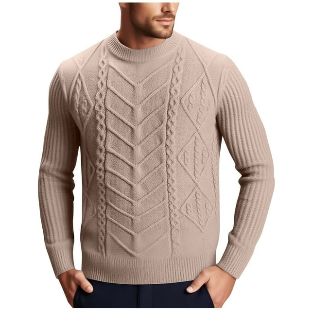 LIaqionyy Chandail pour Homme Tricoté, Col Rond, Chaud, Classique, Décontracté, Manches Longues, Chandails Torsadés