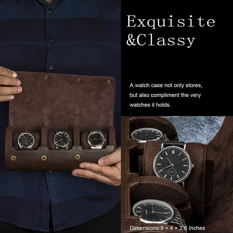 Luxury Vintage Watch Roll Travel Case Genuine Leather Handmade Display Box  1/2/3/6/8 Slots Wrist Watches Jewelry Storage Pouch