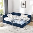 thumbnail image 5 of Newest Full Size Upholstered Daybed with Tufted Backrest & Storage Drawers, Velvet Sofa Bed Frame for Bedroom & Living Room, Dark Blue, 5 of 16