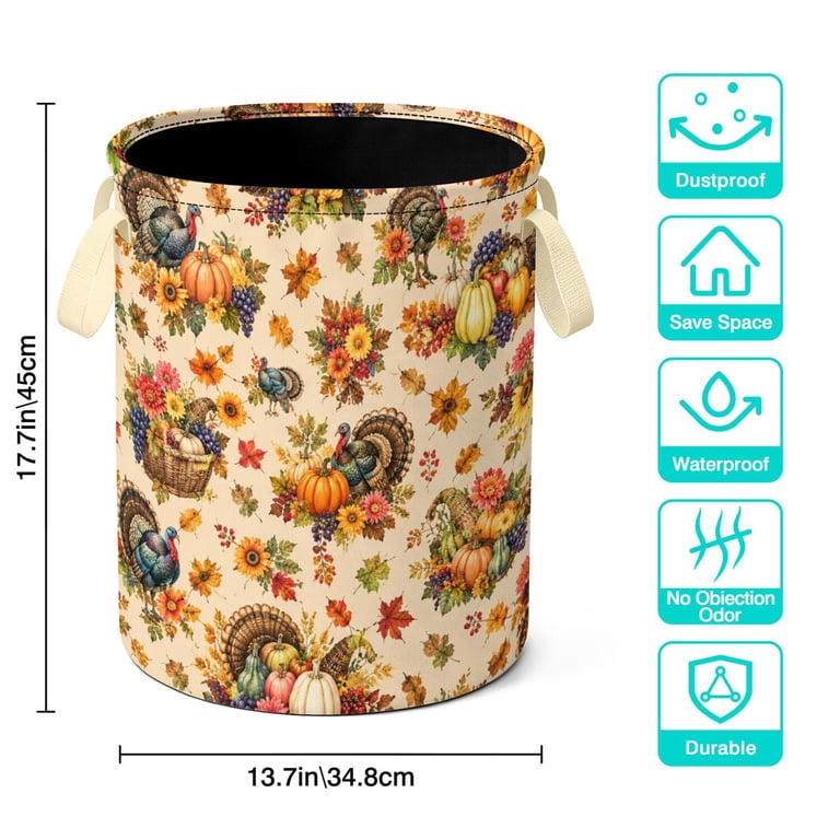 Sundronis 13.7x17.7 in Quiet Corner Laundry Container, soft Thanksgiving‑themed ...