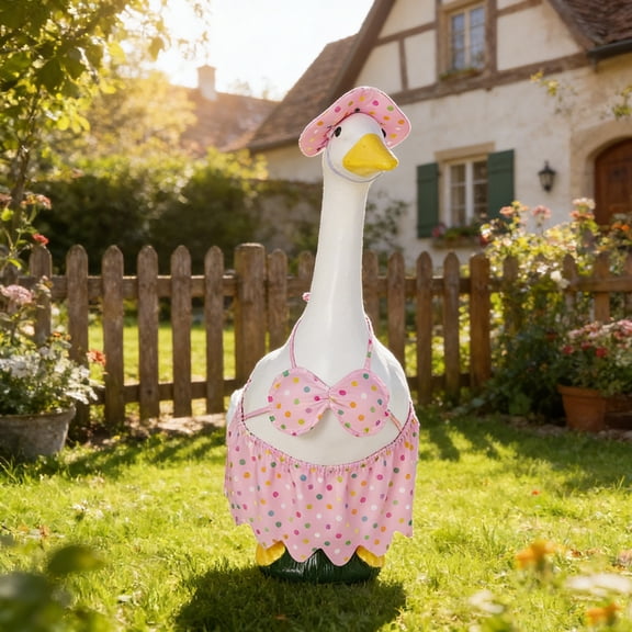 Hawaiian style porch goose bikini Outfit with Hat,Porch Goose Outfits for 23" H Large Statue Goose Clothes Costumes,Garden Decor Goose and Duck Costume for Outdoor Statues Pink