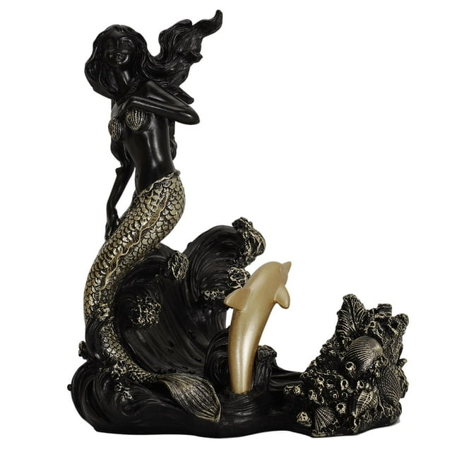 Botellero y escultura de sirena, soporte para champán, regalo clásico para el hogar. Negro