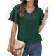 thumbnail image 1 of Camisetas de manga con volantes multicapa para mujer, Camiseta holgada informal, cómoda, cuello en V, Color sólido, Verano, 1 of 5
