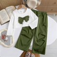 thumbnail image 6 of TIREOW Girls Outfits Fashion Round Neck Long Sleeve Cropped Pullover Top and Cargo Pants Casual Streetwear 2 Piece Set, 6 of 7