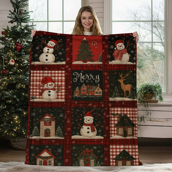 Fwttom Christmas Throw Blanket Super Soft Flannel Fleece Blanket Winter Plushs Warm Bed Blanket Christmas Sofa Bed Decoration 59.1X51.2In