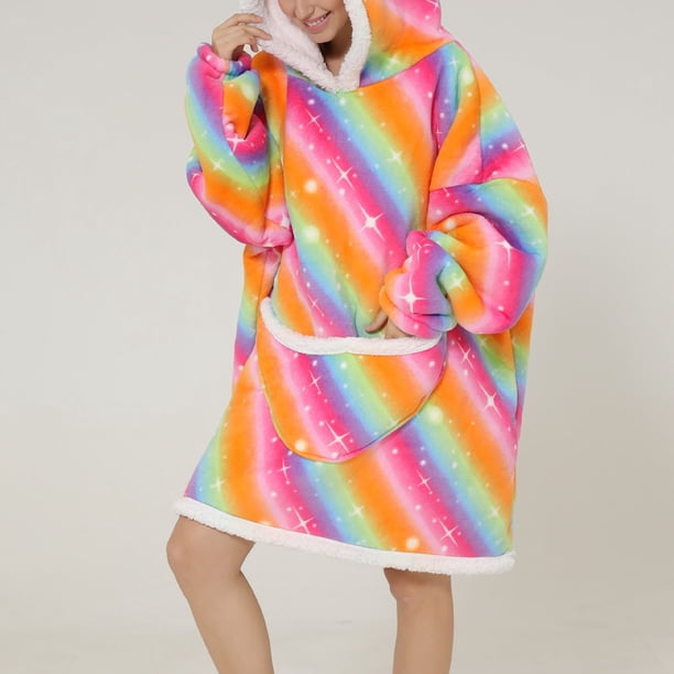 Oversized Blanket Hoodie, Keep Warm Flannel Loose Blanket Hoodie Large Pockets Machine Wash For Women For Camping ANGGREK Tamaño promedio del arcoíris para adultos